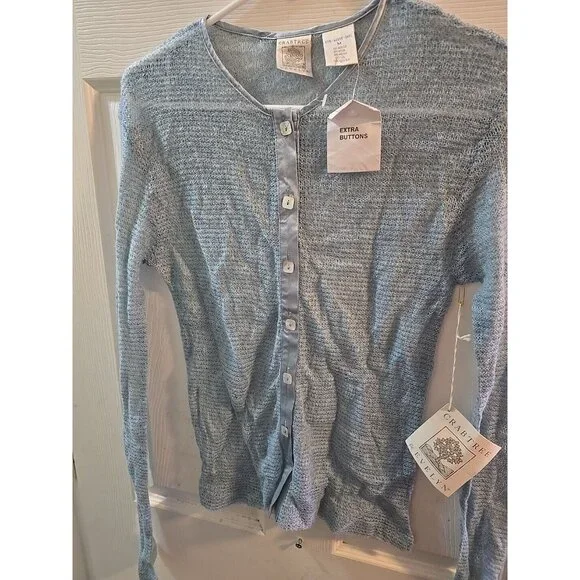 crabtree evelyn NWT Mohair, Wool, Silk Blend Cardigan Sweatee Dusty Blue. Medium - Picture 10 of 15